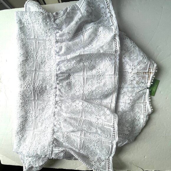 Kate Spade Mini Lace Shift Dress 00 White Ruffled Flounced Hem Floral Lace Lined - Picture 10 of 14